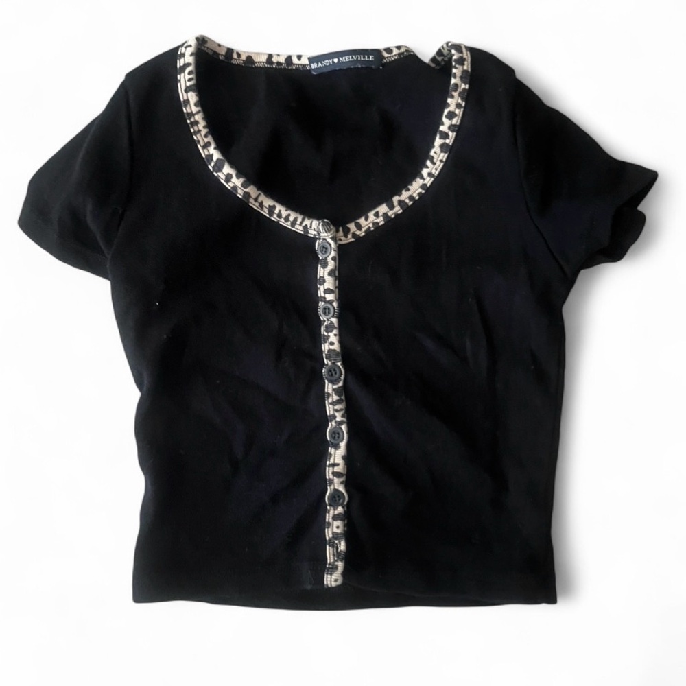 Brandy Melville Black Button Down Shirt with Cheetah Print